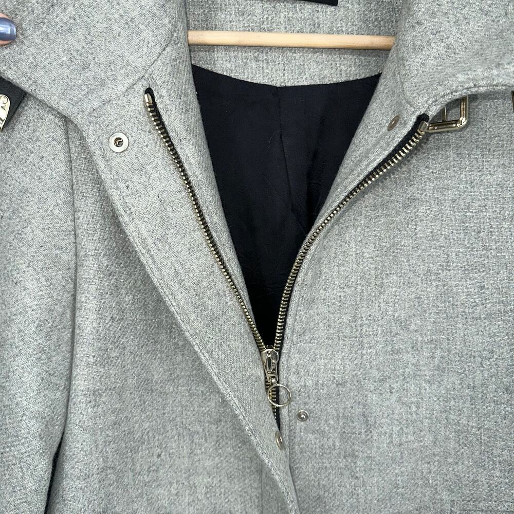 ZARA Wool Blend Cape Coat Buckle Poncho Jacket Funnel Neck Gray - Picture 8 of 13